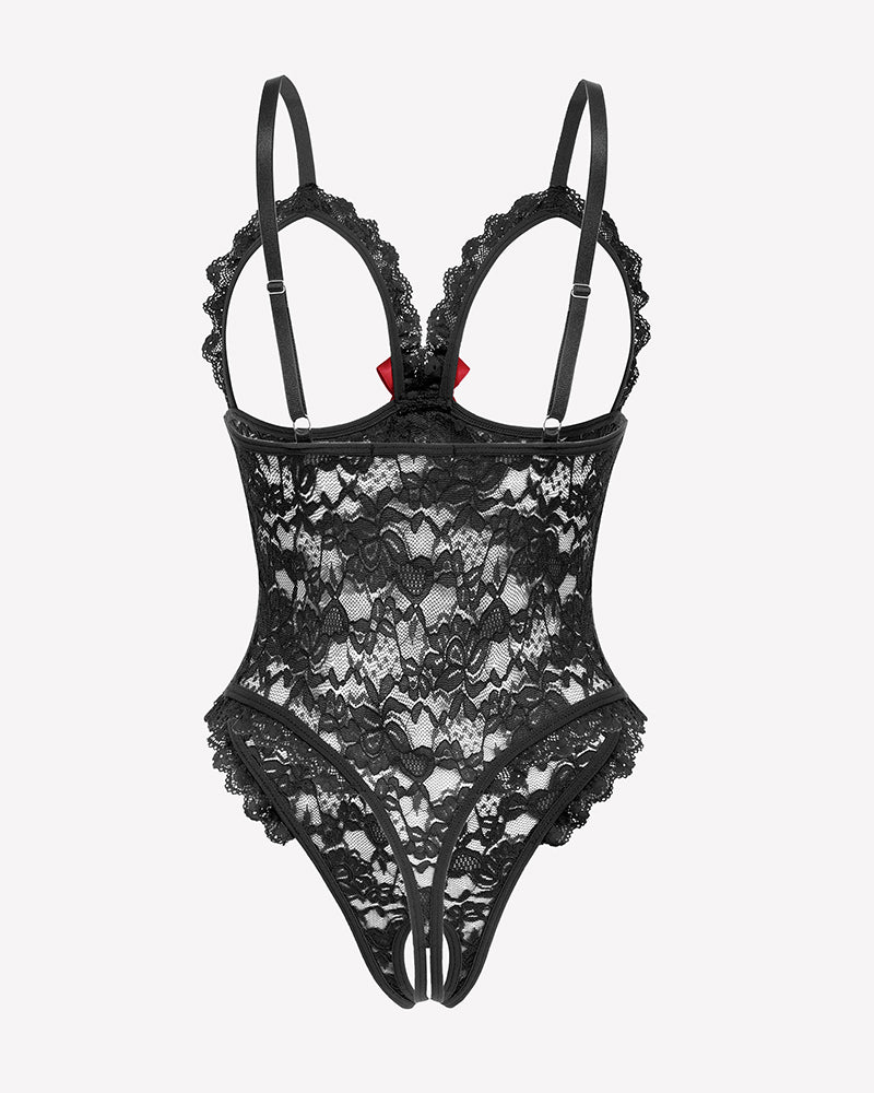 Spitzen-Teddy mit Rüschen am V-Ausschnitt Bodysuit
