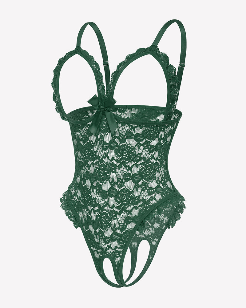 Spitzen-Teddy mit Rüschen am V-Ausschnitt Bodysuit