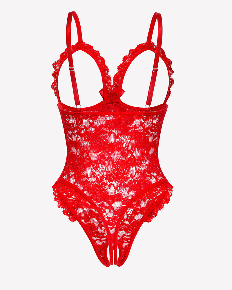 Spitzen-Teddy mit Rüschen am V-Ausschnitt Bodysuit