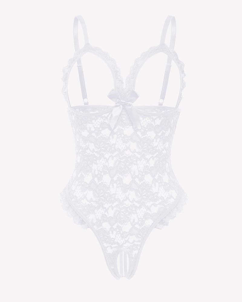 Spitzen-Teddy mit Rüschen am V-Ausschnitt Bodysuit