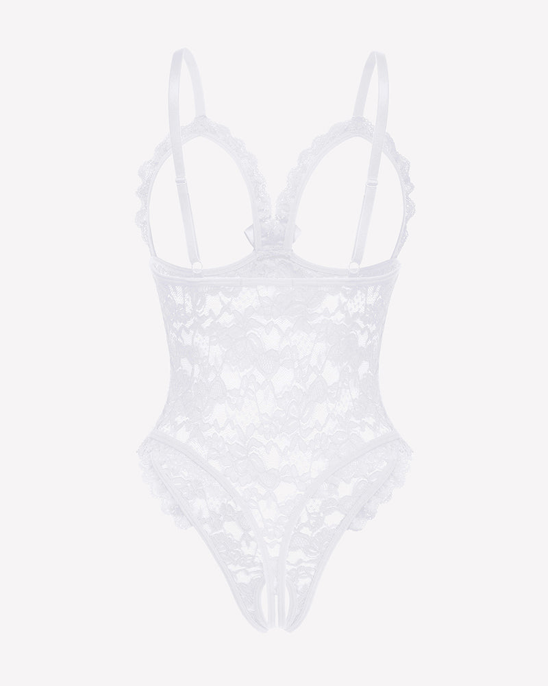 Spitzen-Teddy mit Rüschen am V-Ausschnitt Bodysuit