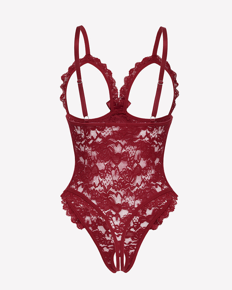 Spitzen-Teddy mit Rüschen am V-Ausschnitt Bodysuit