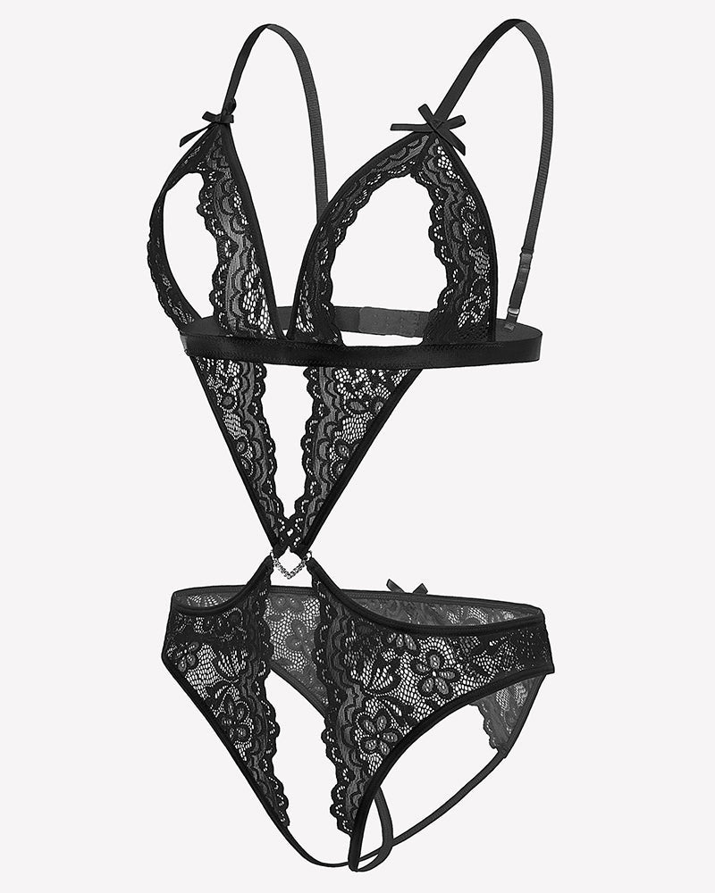 Tiefer V-Teddy-Bodysuit aus Spitze