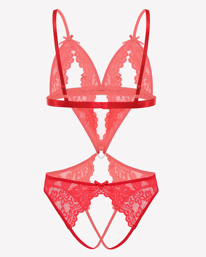 Tiefer V-Teddy-Bodysuit aus Spitze