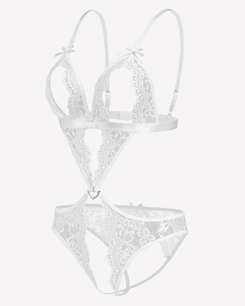 Tiefer V-Teddy-Bodysuit aus Spitze