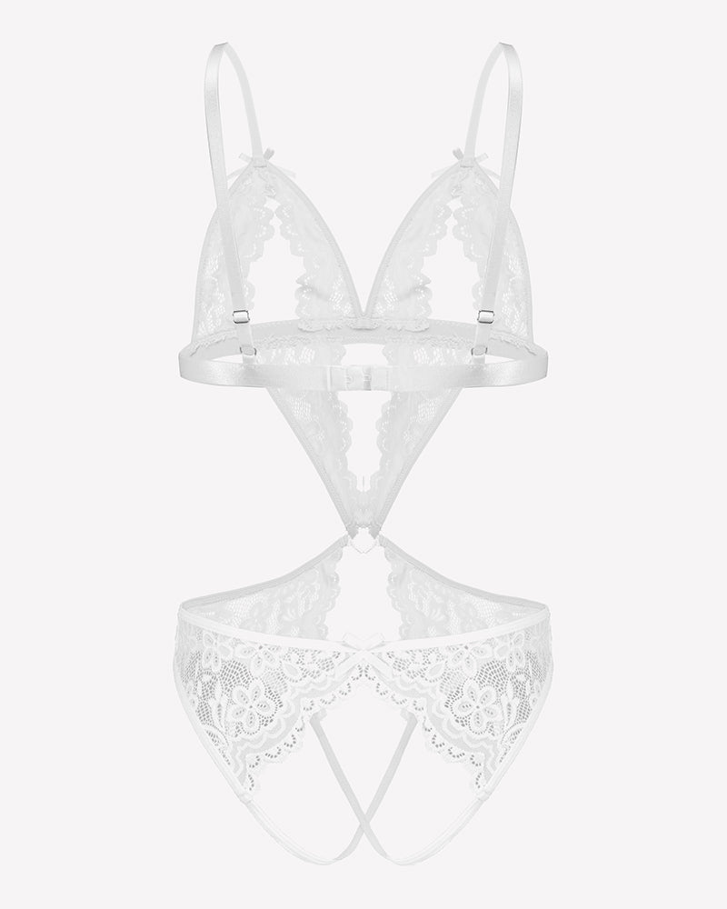 Tiefer V-Teddy-Bodysuit aus Spitze
