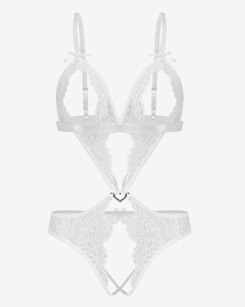 Tiefer V-Teddy-Bodysuit aus Spitze
