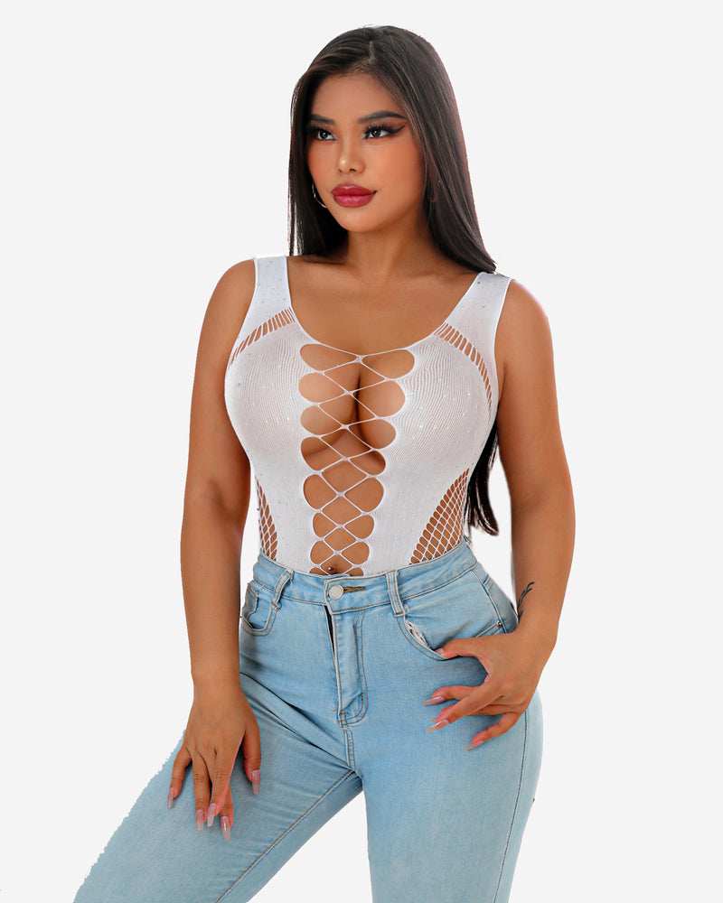 Mesh Fischnetz Strass Bodysuit