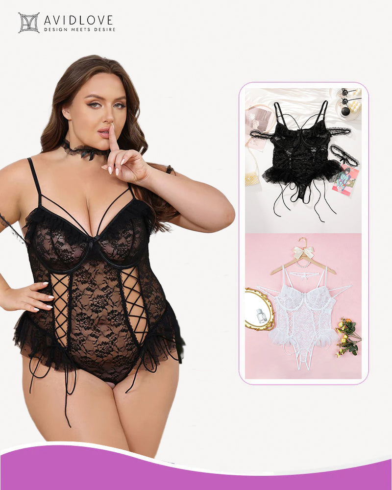 2 Packungen Plus Size schiere Spitze Bodysuits