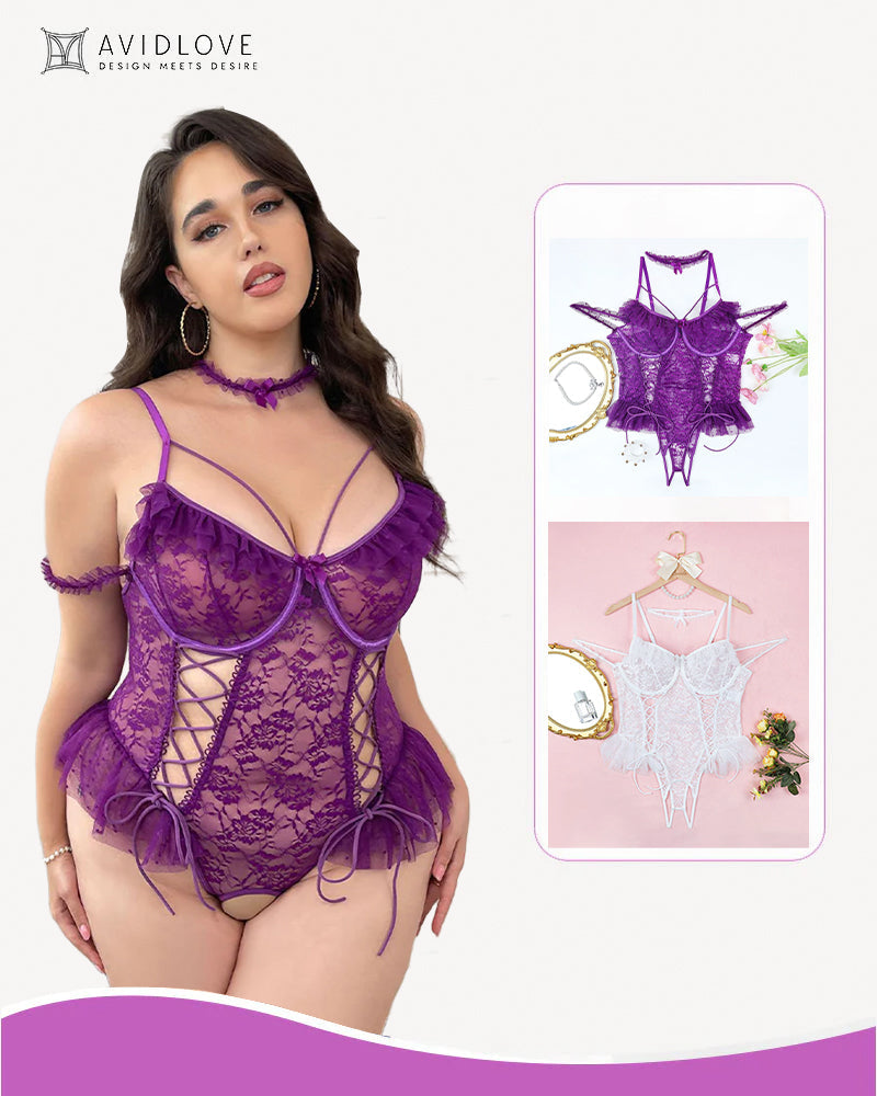 2 Packungen Plus Size schiere Spitze Bodysuits