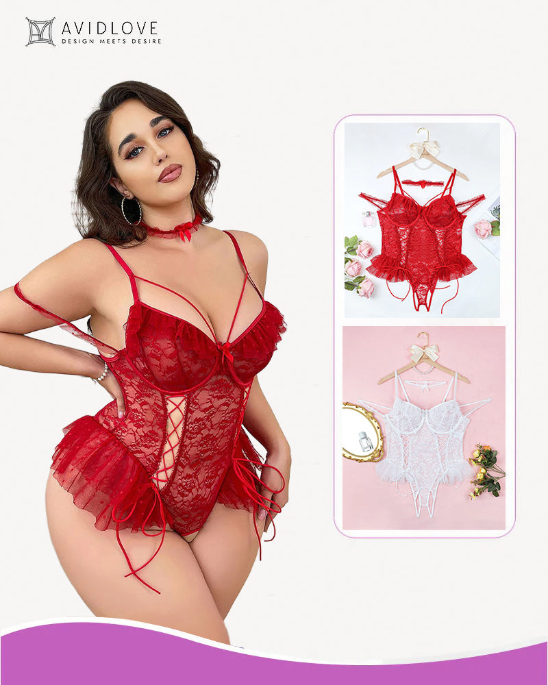 2 Packungen Plus Size schiere Spitze Bodysuits