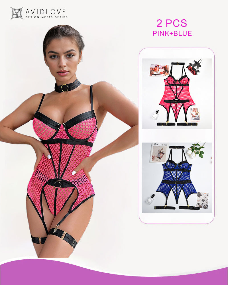 2 Packs Fischnetz Mesh Korsett Dessous