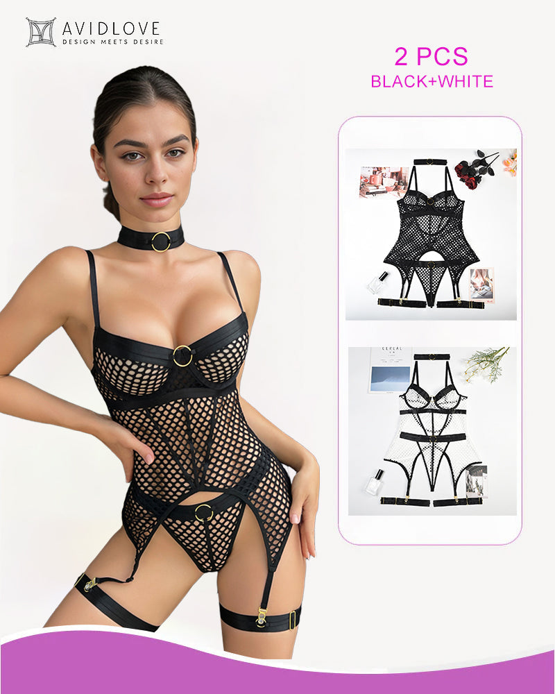 2 Packs Fischnetz Mesh Korsett Dessous