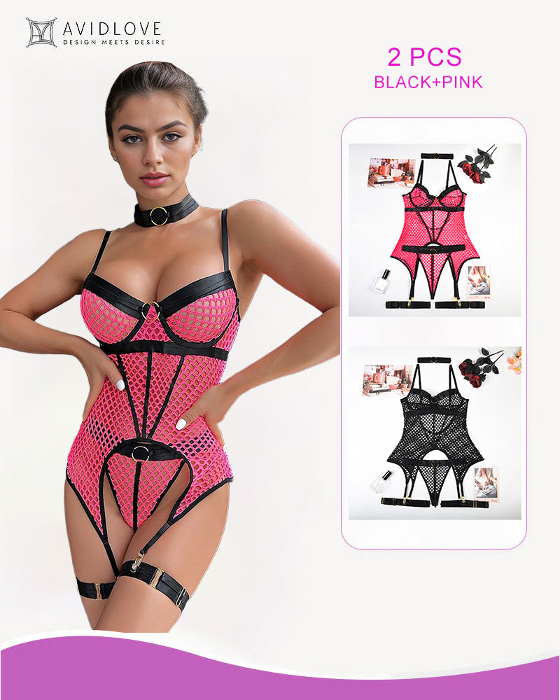 2 Packs Fischnetz Mesh Korsett Dessous