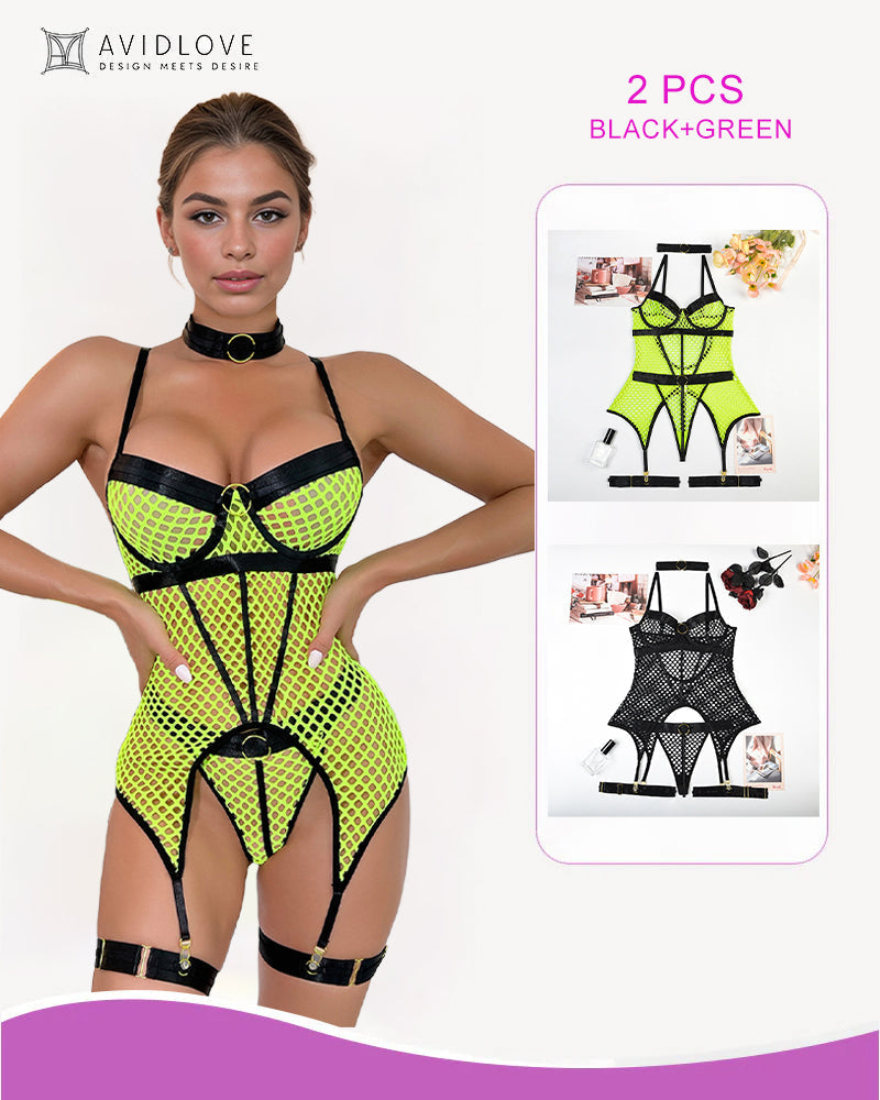 2 Packs Fischnetz Mesh Korsett Dessous