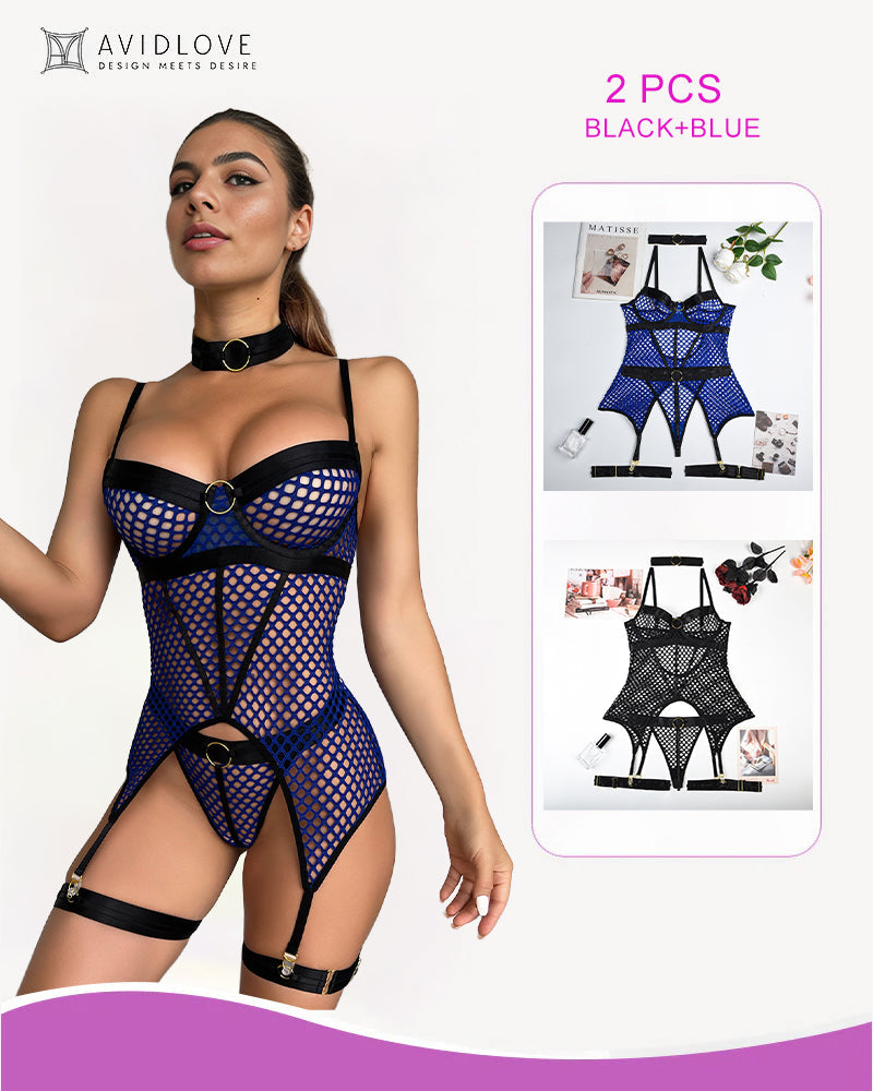 2 Packs Fischnetz Mesh Korsett Dessous