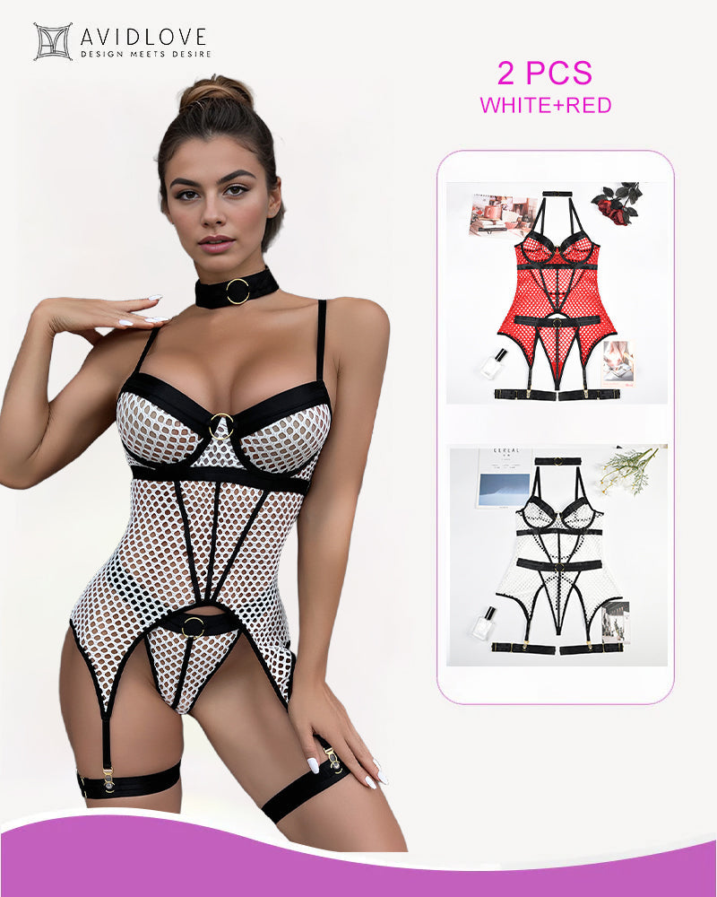 2 Packs Fischnetz Mesh Korsett Dessous