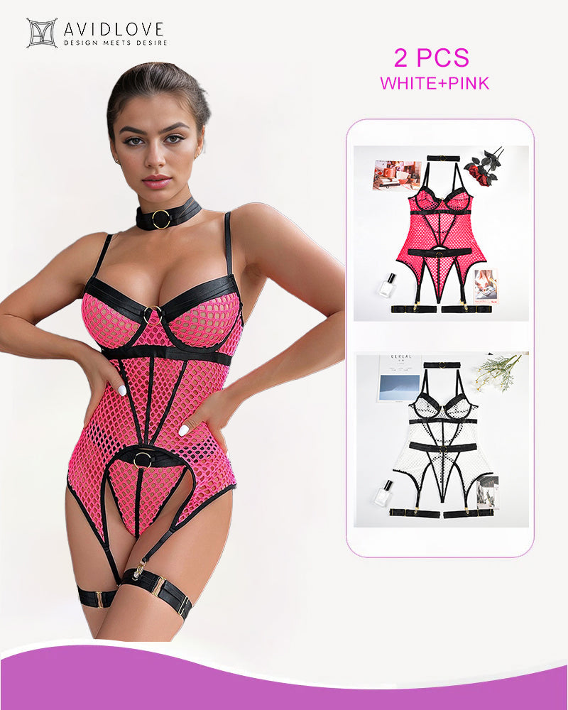 2 Packs Fischnetz Mesh Korsett Dessous