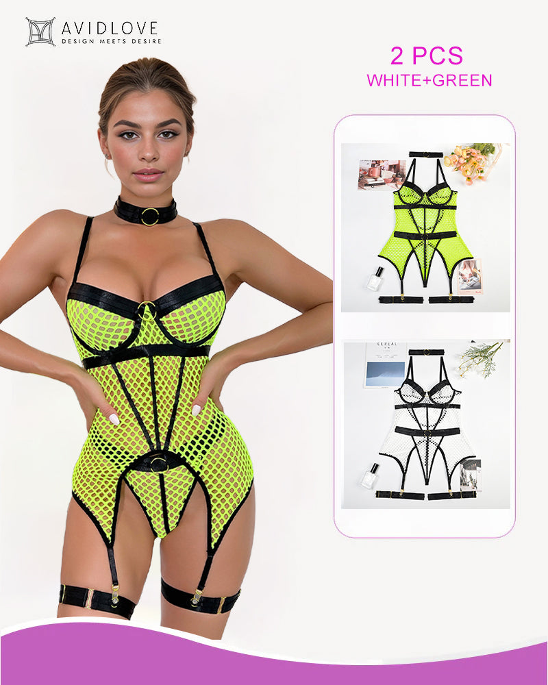 2 Packs Fischnetz Mesh Korsett Dessous