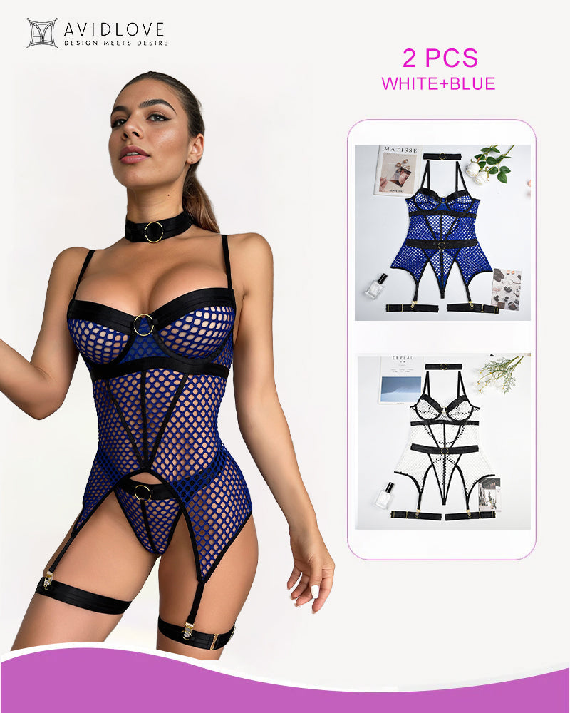 2 Packs Fischnetz Mesh Korsett Dessous
