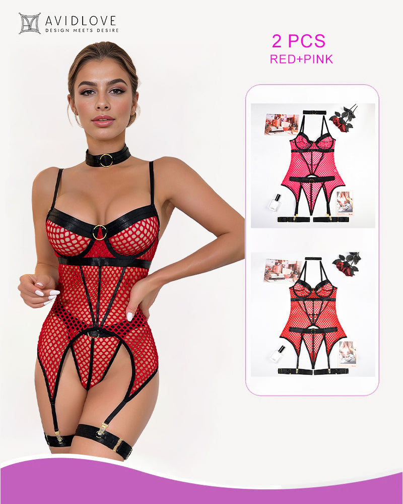 2 Packs Fischnetz Mesh Korsett Dessous