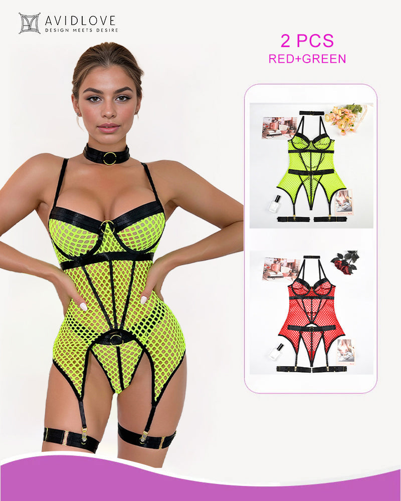 2 Packs Fischnetz Mesh Korsett Dessous