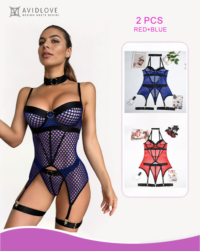 2 Packs Fischnetz Mesh Korsett Dessous