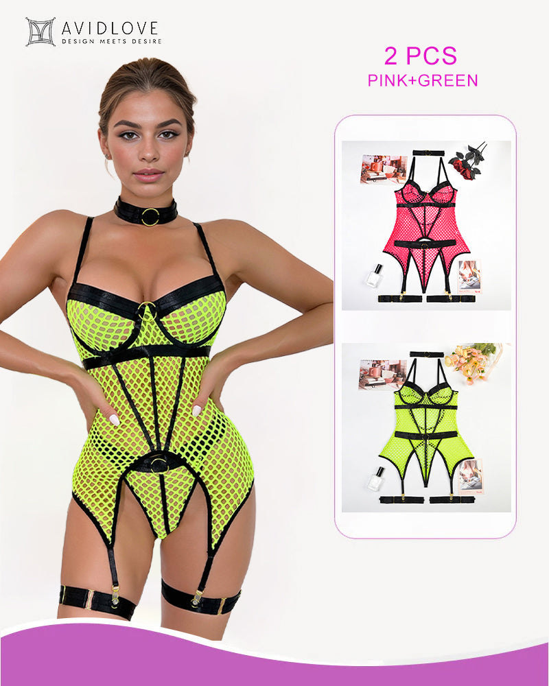 2 Packs Fischnetz Mesh Korsett Dessous