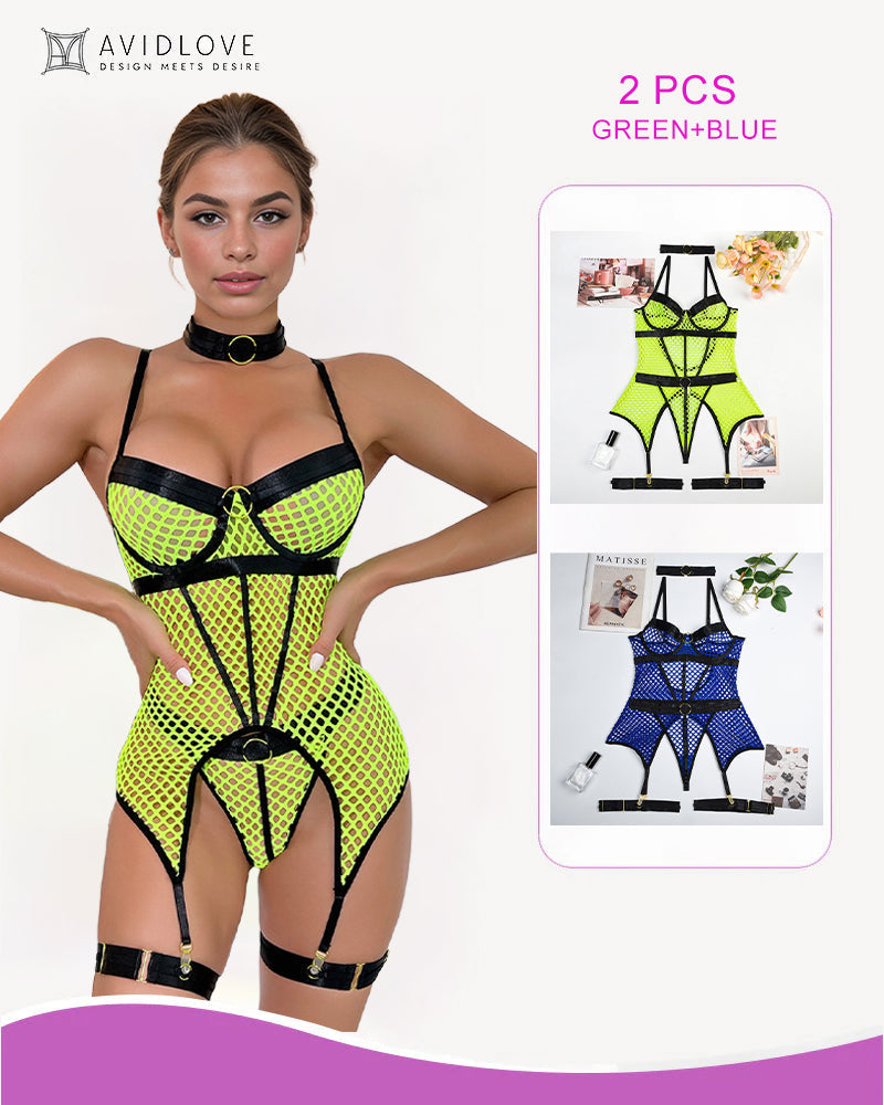 2 Packs Fischnetz Mesh Korsett Dessous
