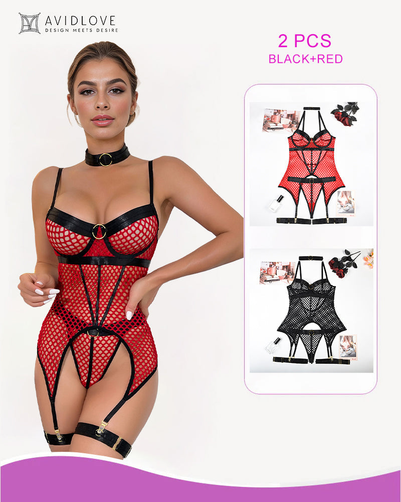 2 Packs Fischnetz Mesh Korsett Dessous