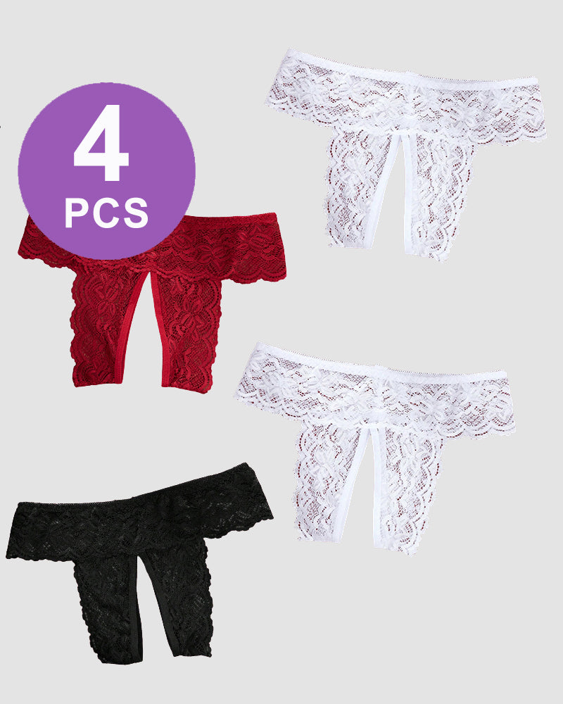 Plus Size Spitzenhöschen mit offenem Schritt