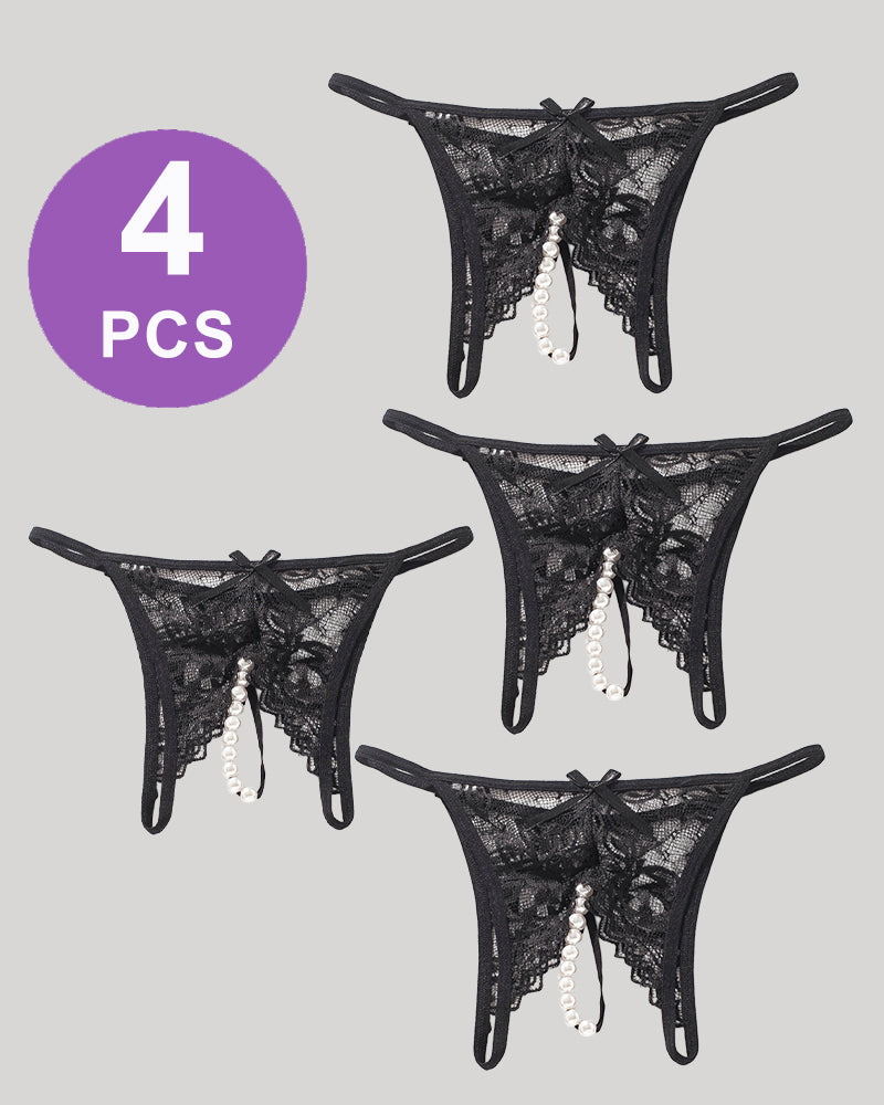 Spitze Perle G-String niedriger Aufstieg T-Back Thongs Panty Set