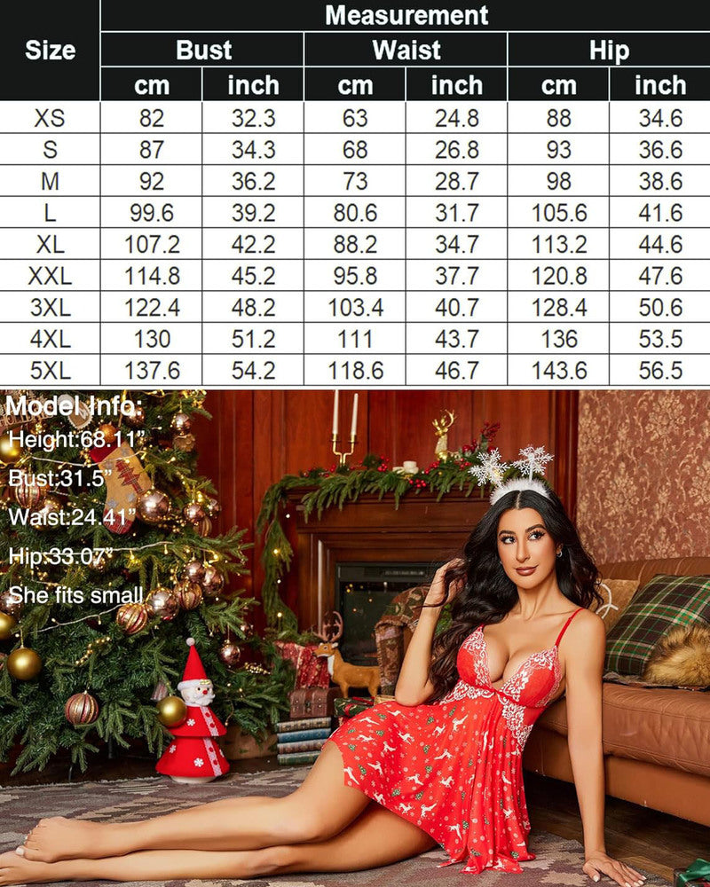 Weihnachten Babydoll mit Frontverschluss