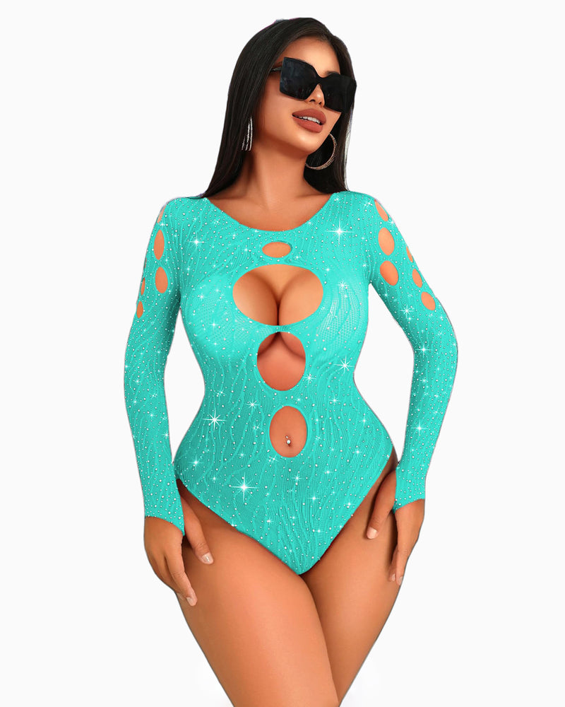 Strass Fischnetz-Bodysuits Mesh Top