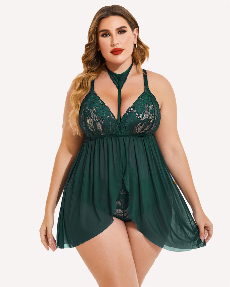 Plus Size Spitze Babydoll Mesh Choker Nachtwäsche