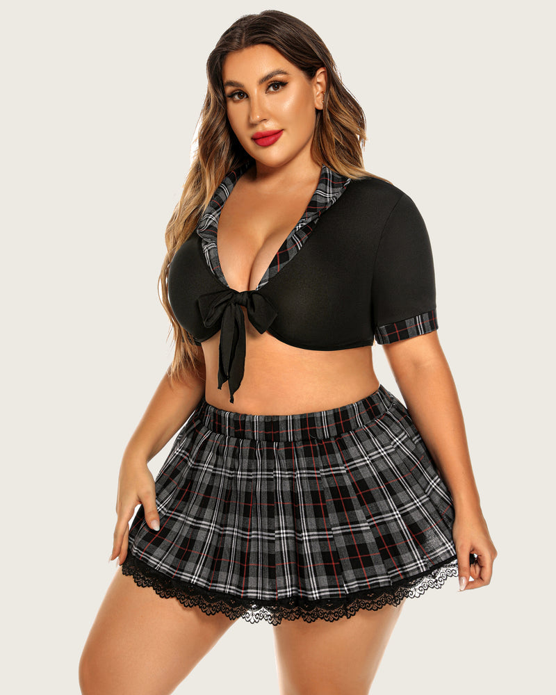 Plus Size Dessous mit Krawattenoberteil und Minirock