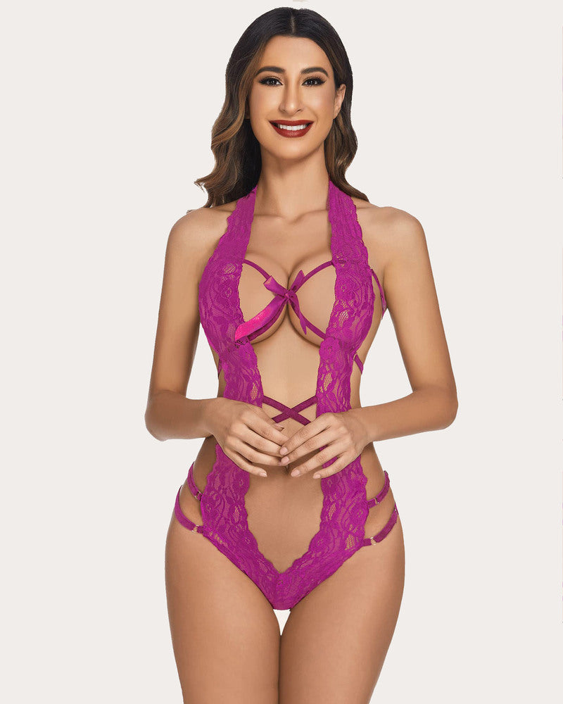 Deep V Halter Teddy Einteiler