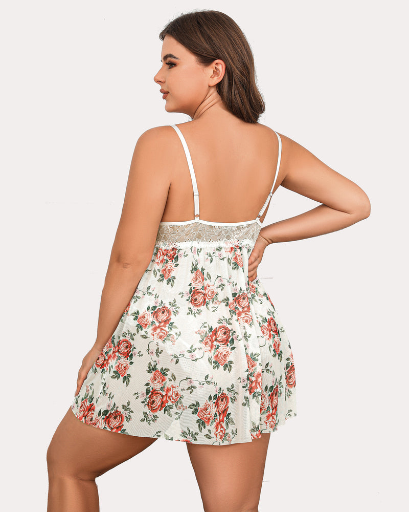 Plus Größe Snap Crotch V Hals Spitze Nighty