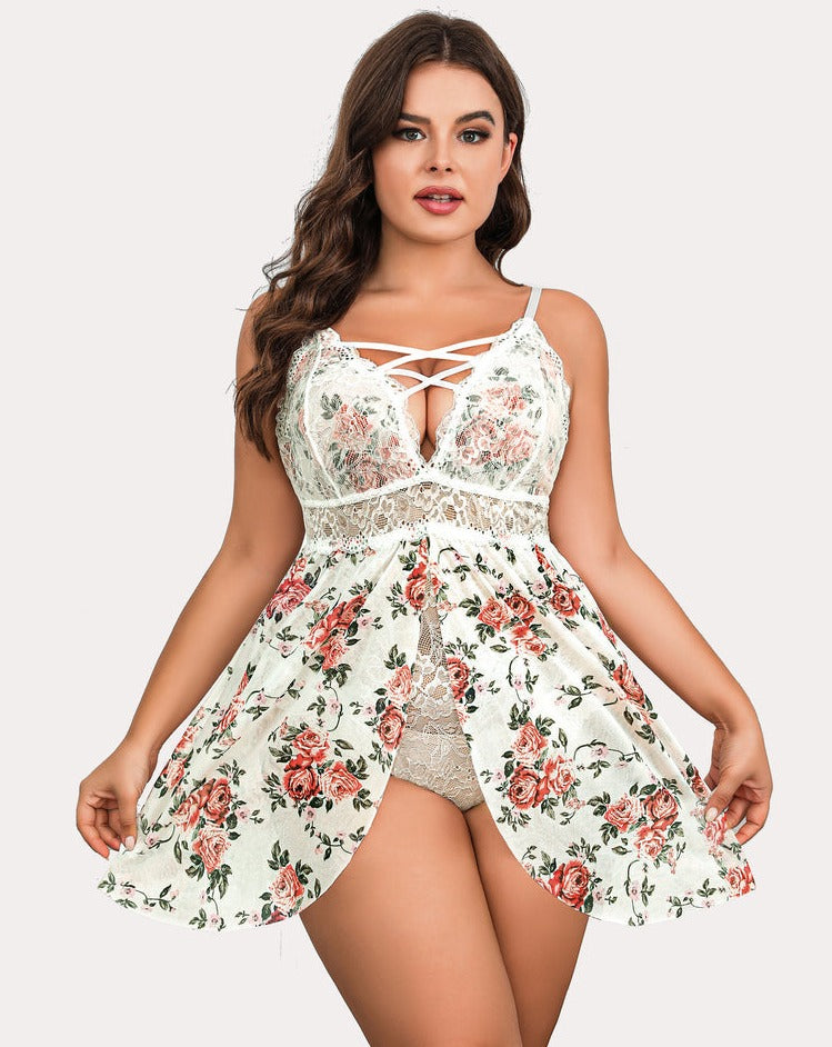 Plus Größe Leopard Snap Crotch Babydoll