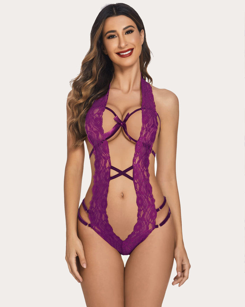 Deep V Halter Teddy Einteiler