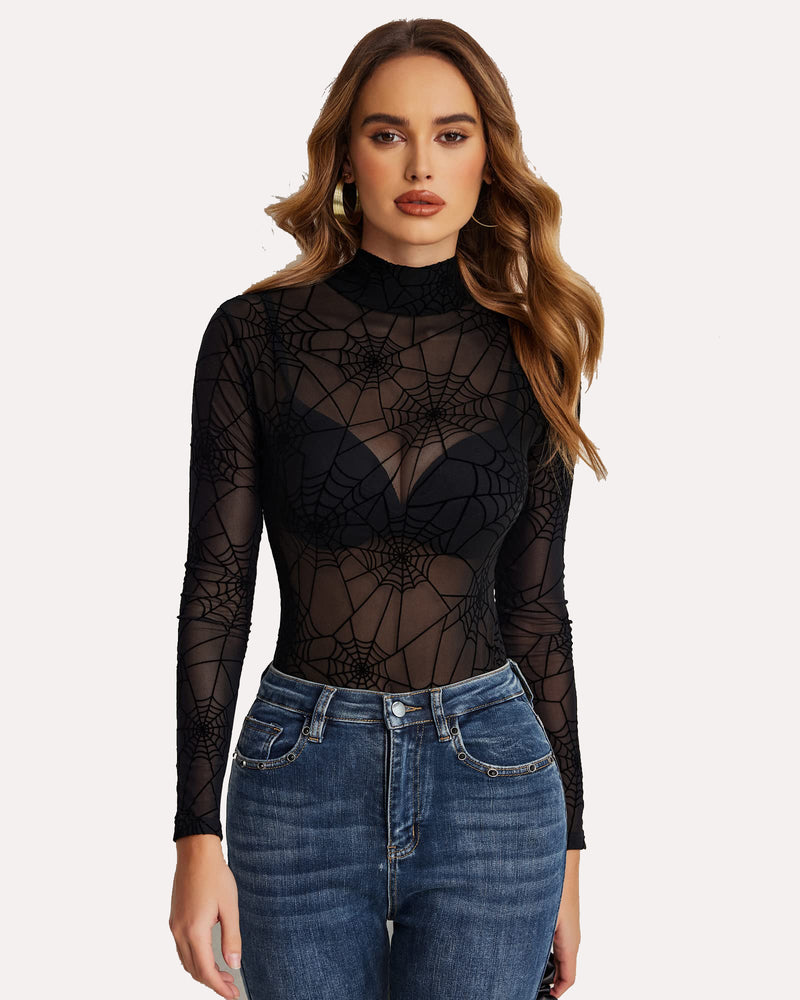 Langärmeliger durchsichtiger Bodysuit