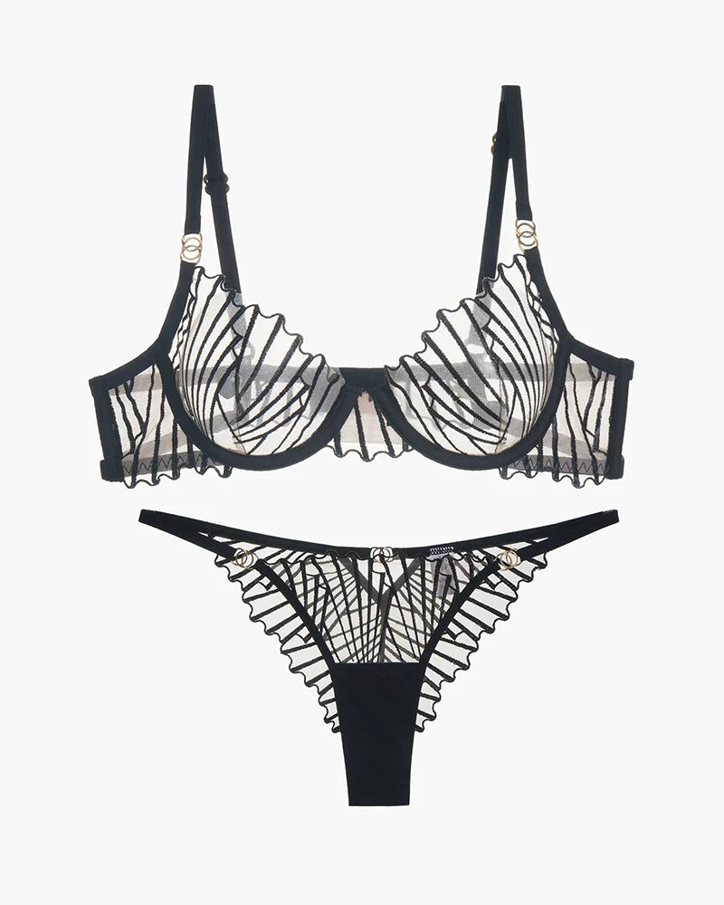 Dünner bestickter BH und Panty 2 Sets
