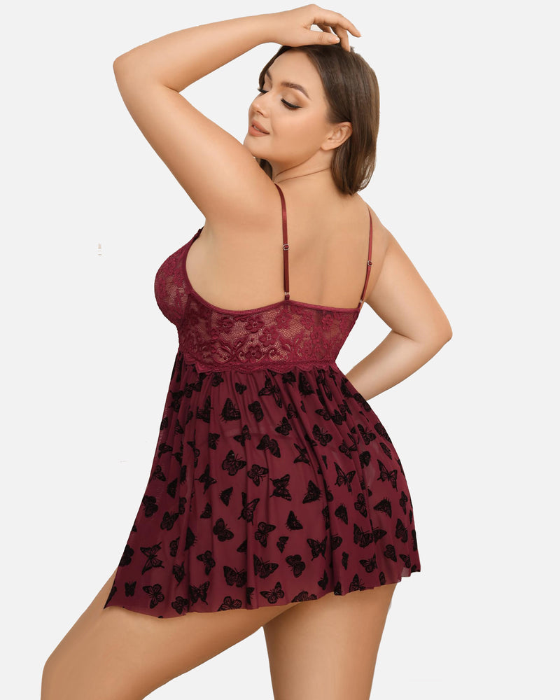 Plus Size Babydoll mit Blumendruck aus Spitze