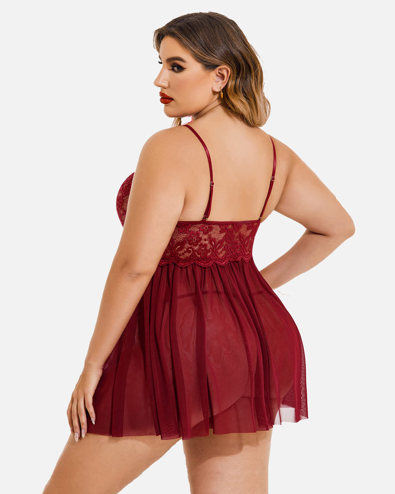 Weihnachten Plus Size Babydoll aus Spitze