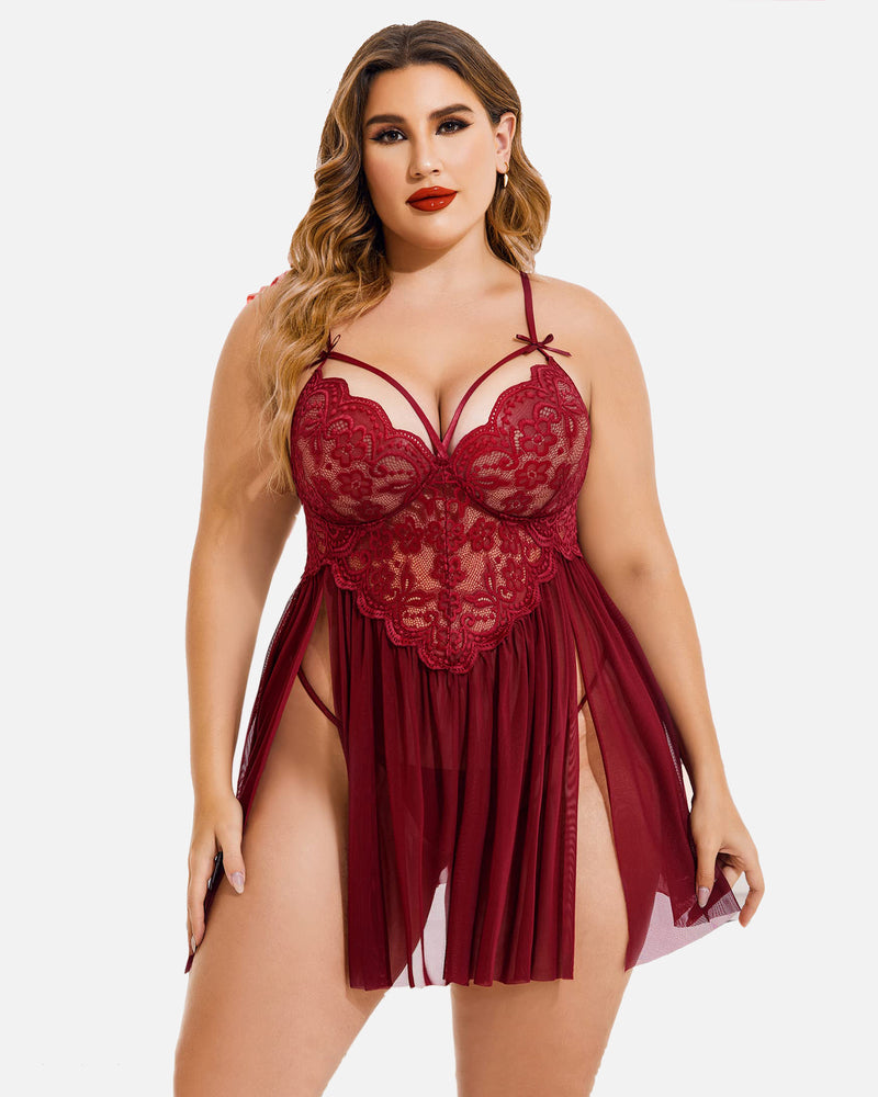 Weihnachten Plus Size Babydoll aus Spitze