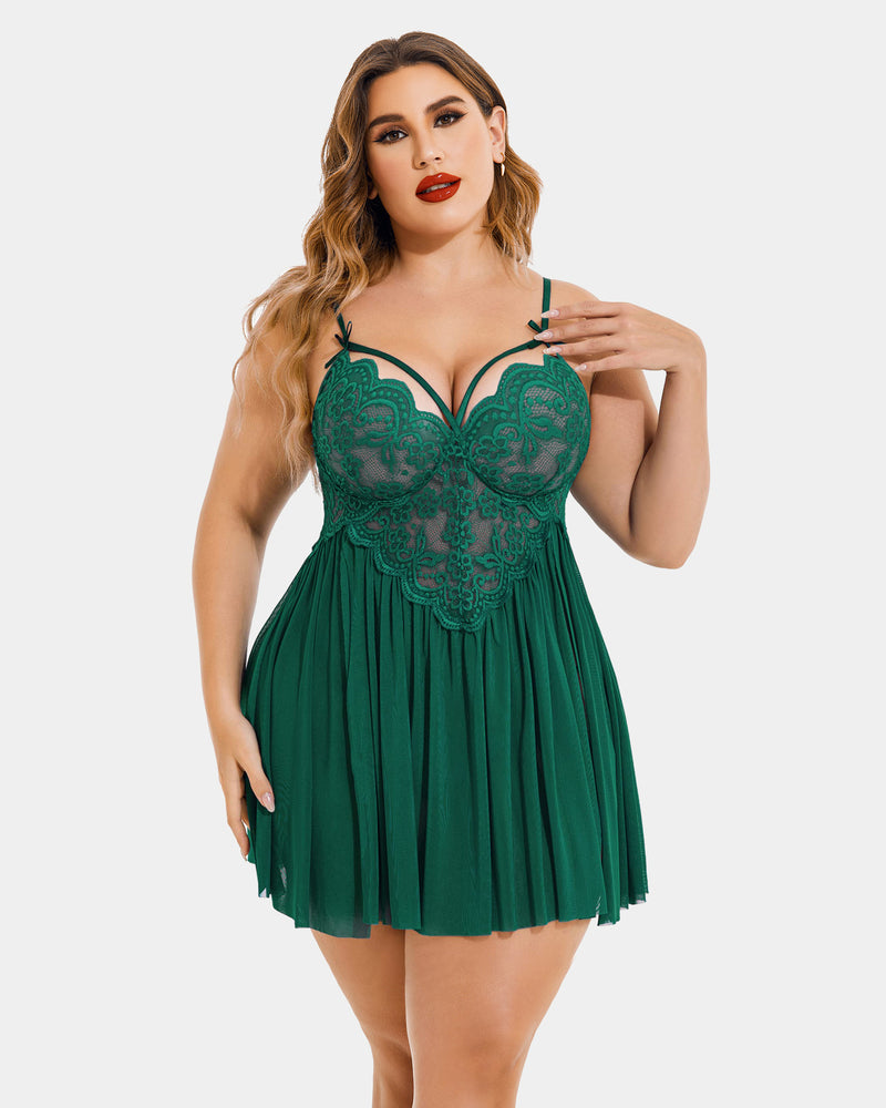Plus Größe V-Ausschnitt Mesh Seite Schlitz Babydolls