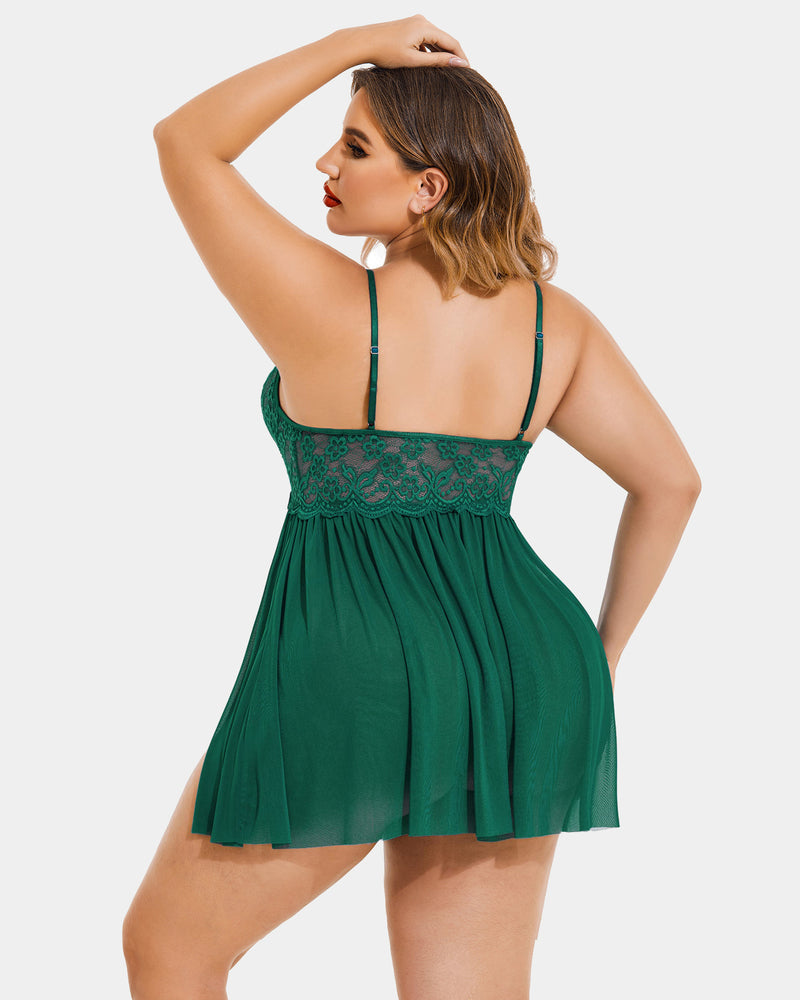 Plus Größe V-Ausschnitt Mesh Seite Schlitz Babydolls