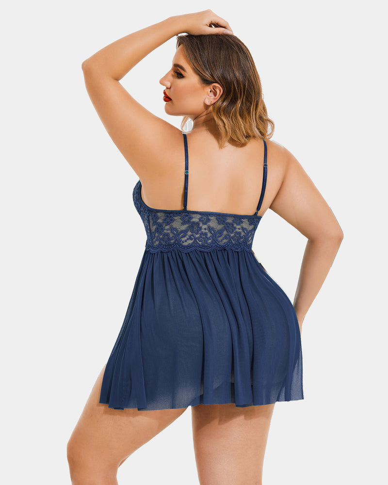 Plus Größe V-Ausschnitt Mesh Seite Schlitz Babydolls