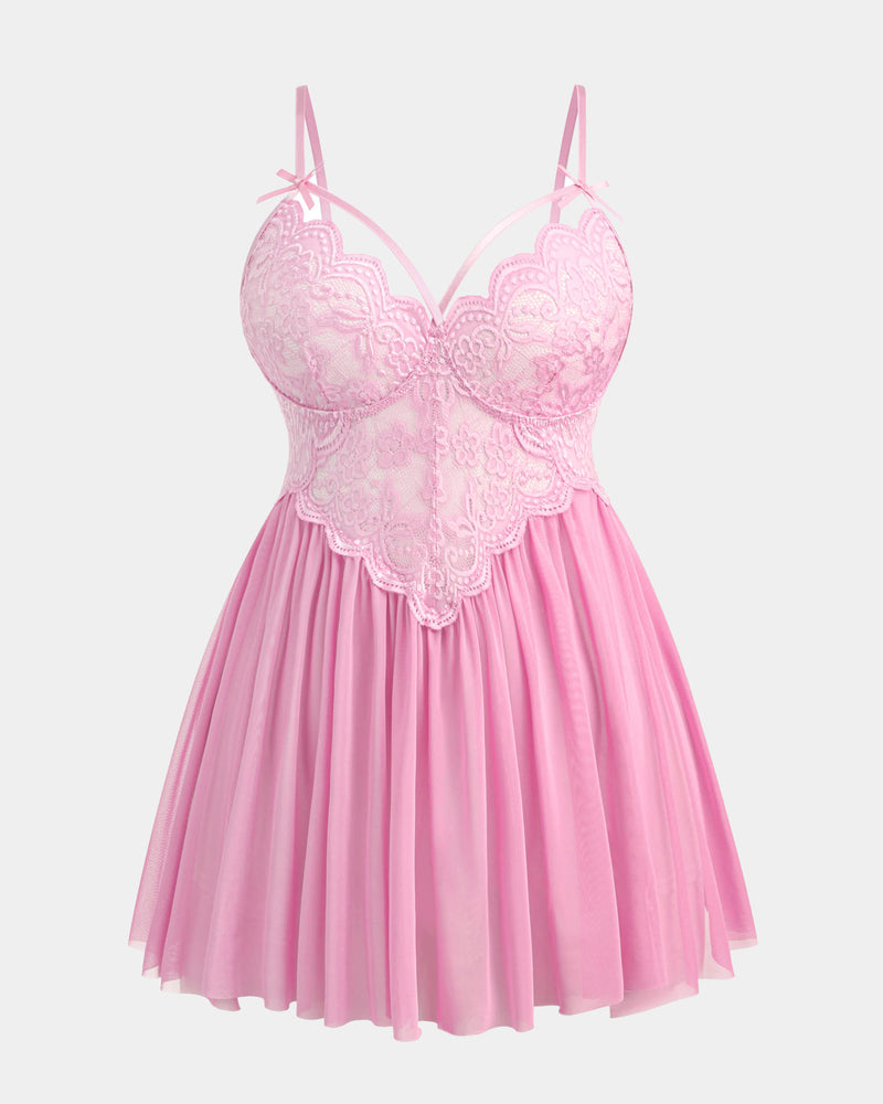 Plus Größe V-Ausschnitt Mesh Seite Schlitz Babydolls