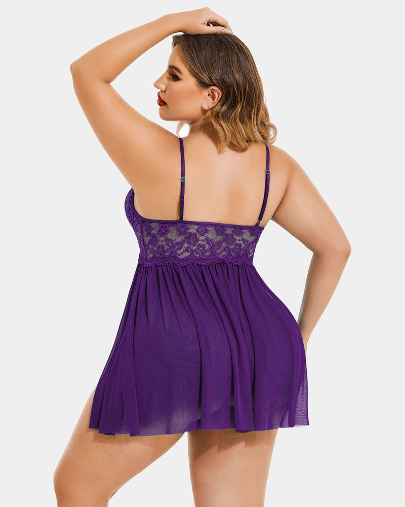 Plus Größe V-Ausschnitt Mesh Seite Schlitz Babydolls